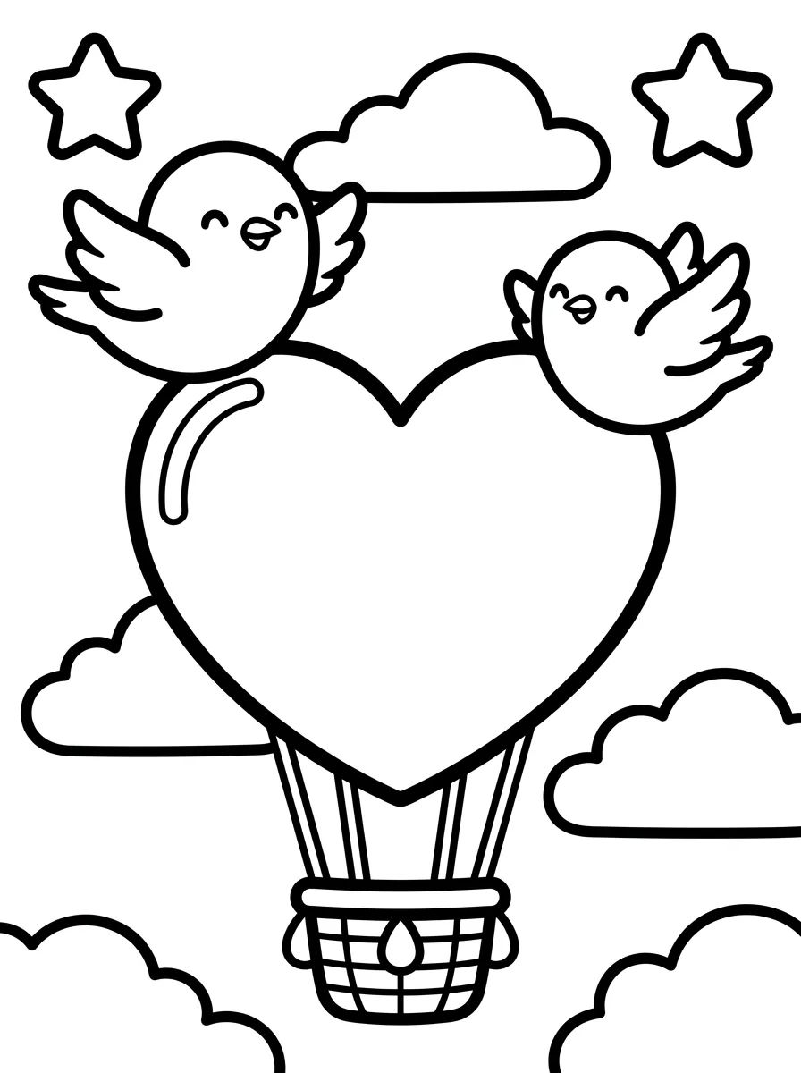 Heart Balloon in the Clouds para colorir Desenho de Heart Balloon in the Clouds para colorir e imprimir grátis