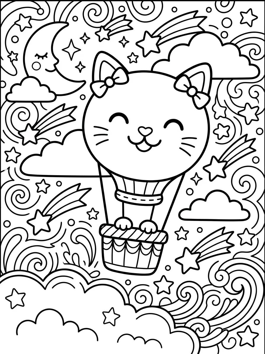 Balão Gatinho nas Estrelas para colorir Desenho de Balão Gatinho nas Estrelas para colorir e imprimir grátis