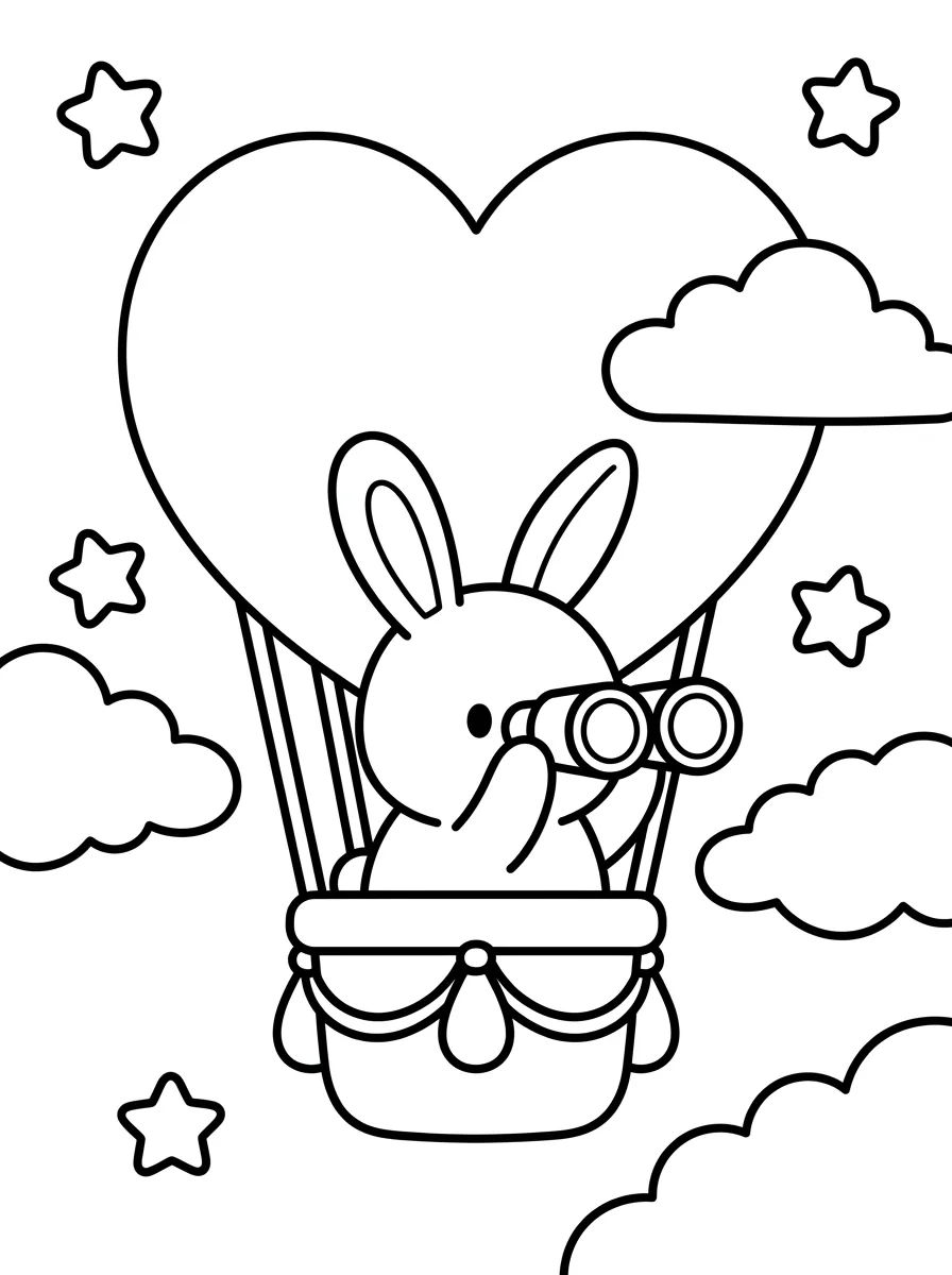 Coelhinho no Balão de Ar Quente em Forma de Coração para colorir Desenho de Coelhinho no Balão de Ar Quente em Forma de Coração para colorir e imprimir grátis