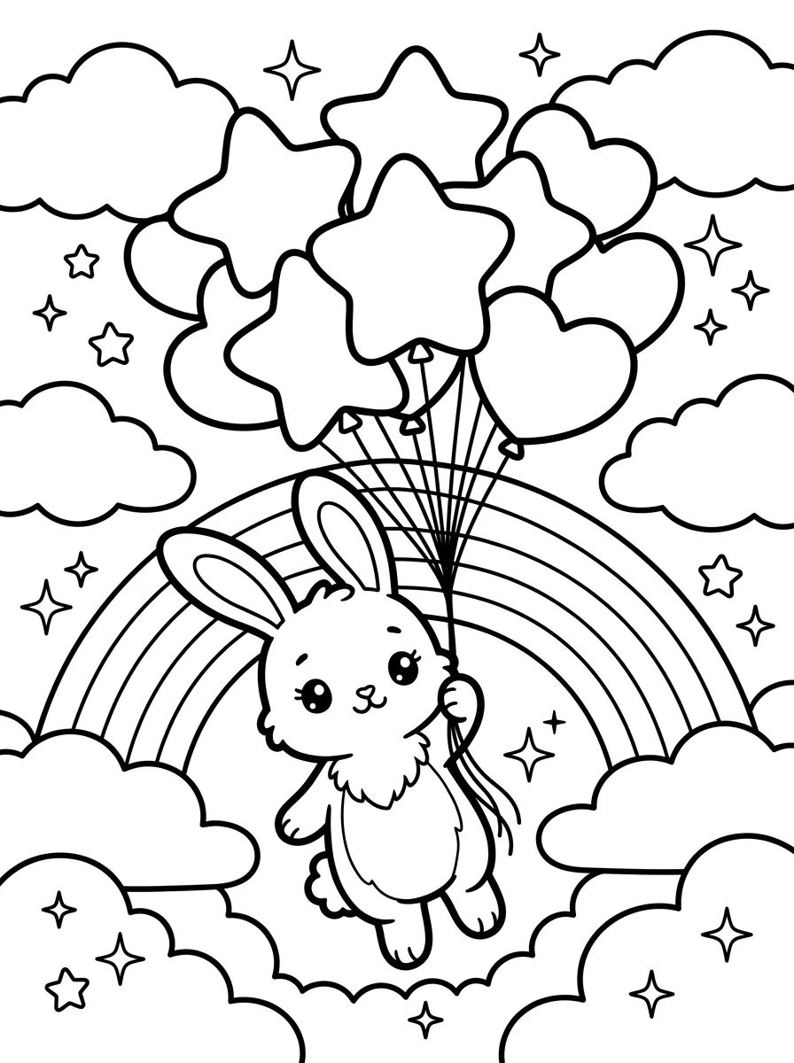Coelhinho Voando com Balões para colorir Desenho de Coelhinho Voando com Balões para colorir e imprimir grátis