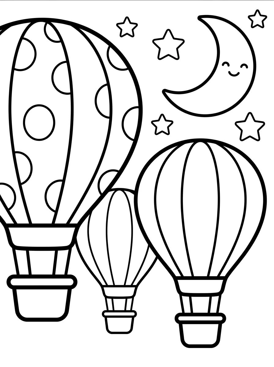 Hot Air Balloon Party in the Starry Sky para colorir Desenho de Hot Air Balloon Party in the Starry Sky para colorir e imprimir grátis