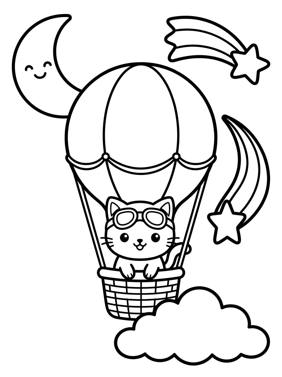 Gatinho Aventureiro no Céu Estrelado para colorir Desenho de Gatinho Aventureiro no Céu Estrelado para colorir e imprimir grátis
