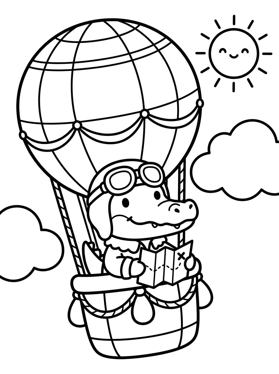 Gatinho Aviador no Balão para colorir Desenho de Gatinho Aviador no Balão para colorir e imprimir grátis