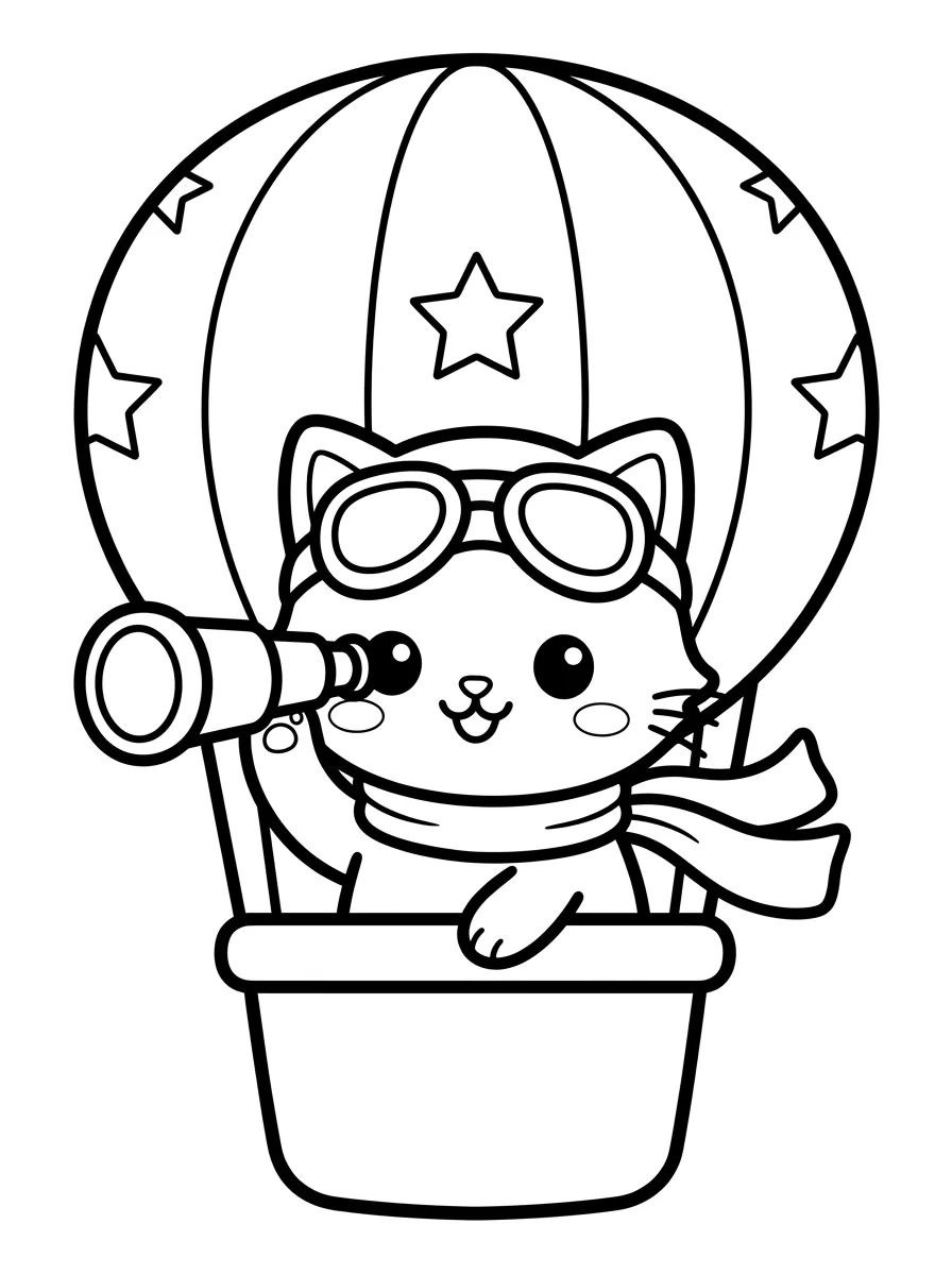 Gatinho Aviador no Balão para colorir Desenho de Gatinho Aviador no Balão para colorir e imprimir grátis