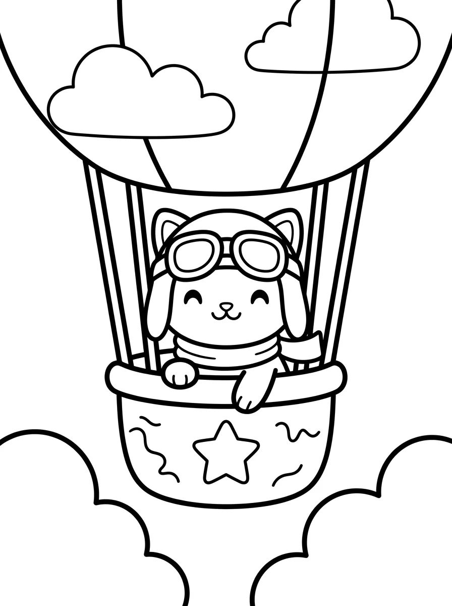 Kitty Pilot in a Hot Air Balloon para colorir Desenho de Kitty Pilot in a Hot Air Balloon para colorir e imprimir grátis