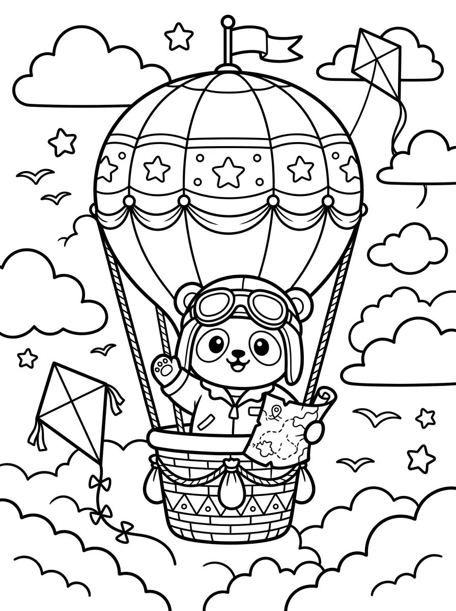 Panda Piloto de Balão para colorir Desenho de Panda Piloto de Balão para colorir e imprimir grátis