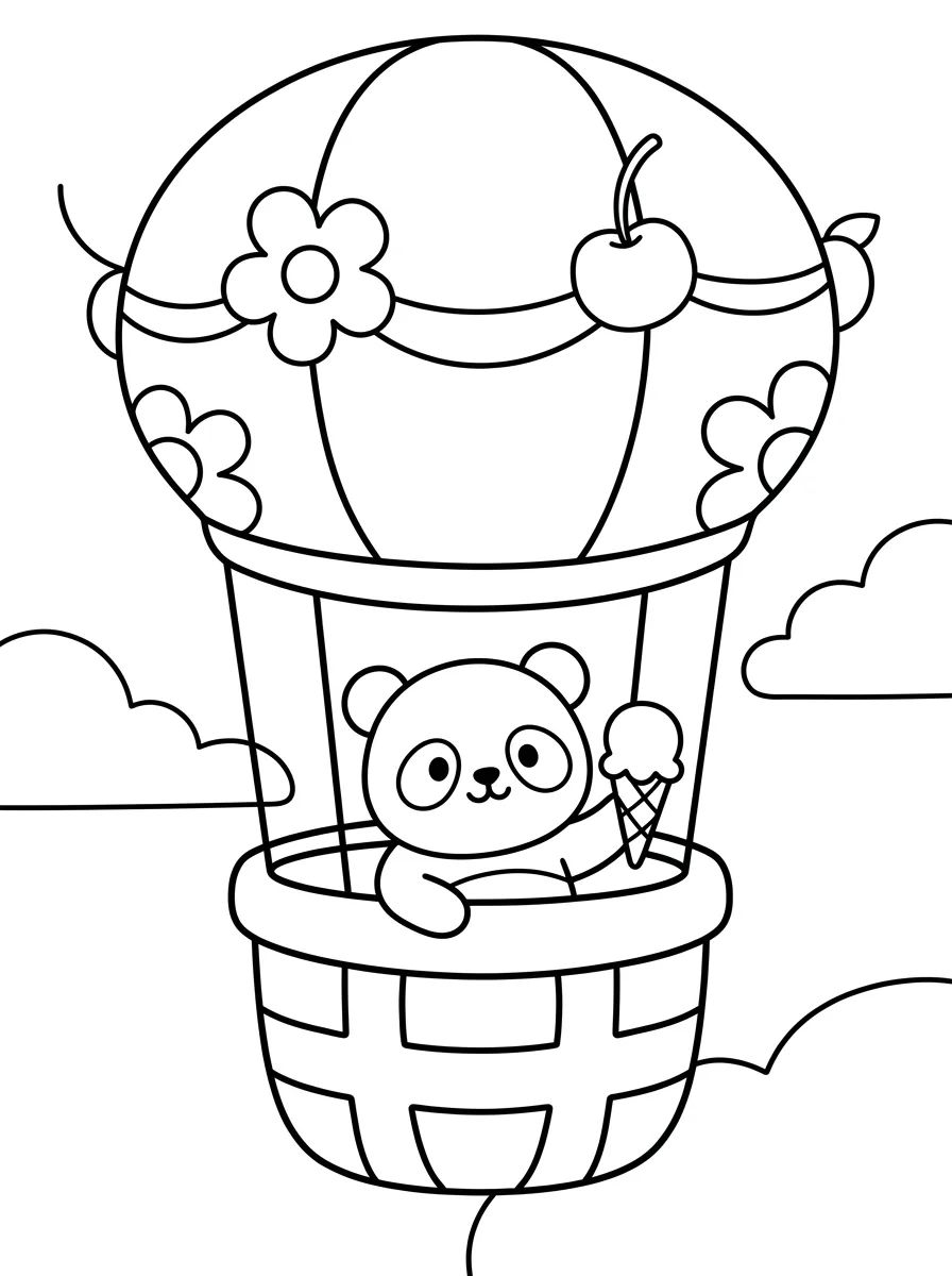 Pandinha Viajante no Balão para colorir Desenho de Pandinha Viajante no Balão para colorir e imprimir grátis