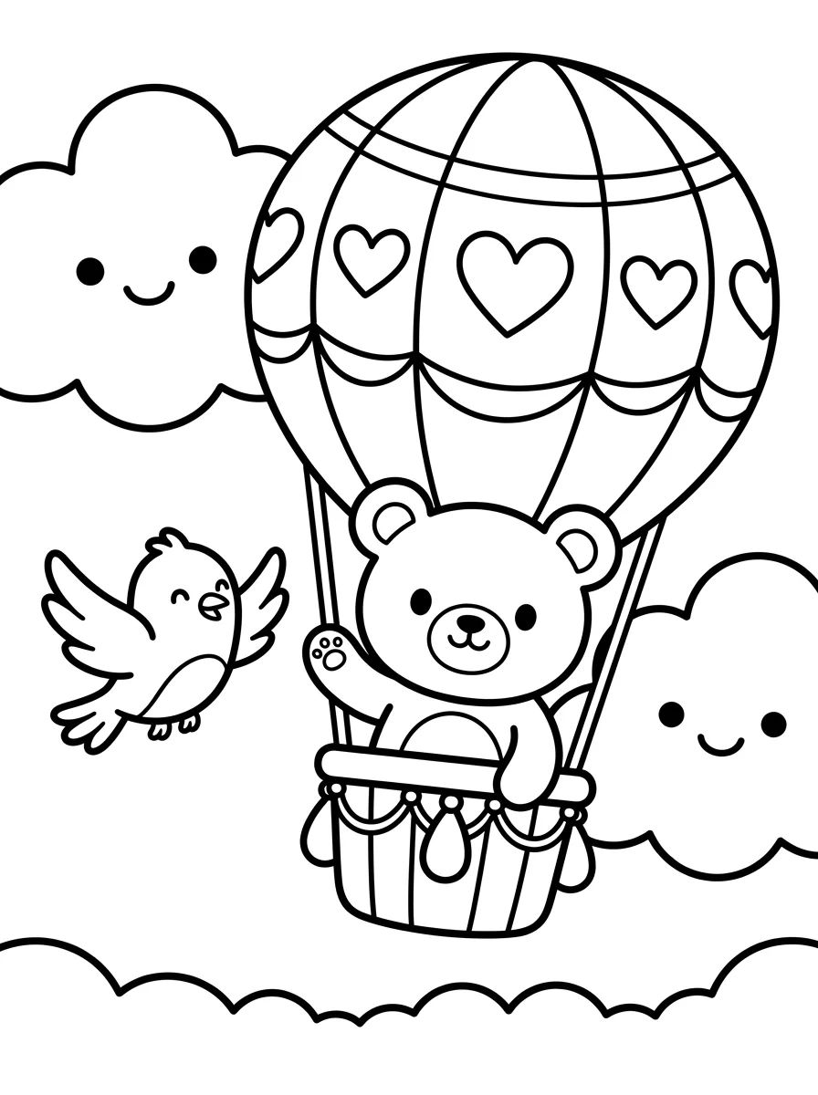 Ursinho no Balão entre Nuvens para colorir Desenho de Ursinho no Balão entre Nuvens para colorir e imprimir grátis