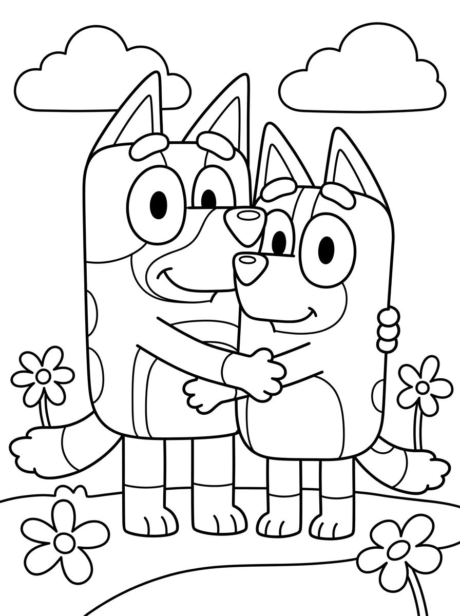 Bandit and Chilli Hugging in the Park para colorir Desenho de Bandit and Chilli Hugging in the Park para colorir e imprimir grátis