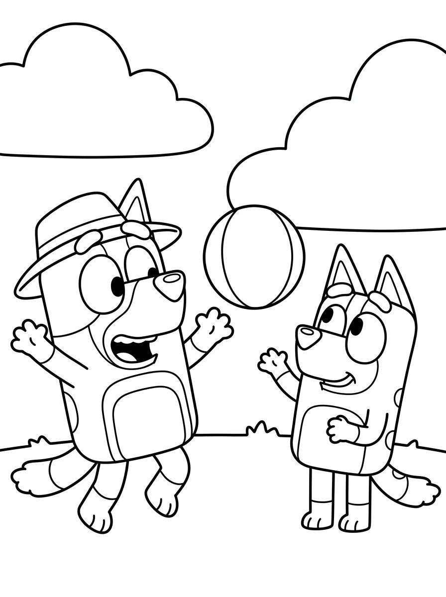 Bandit e Chilli Brincando com Bola para colorir Desenho de Bandit e Chilli Brincando com Bola para colorir e imprimir grátis