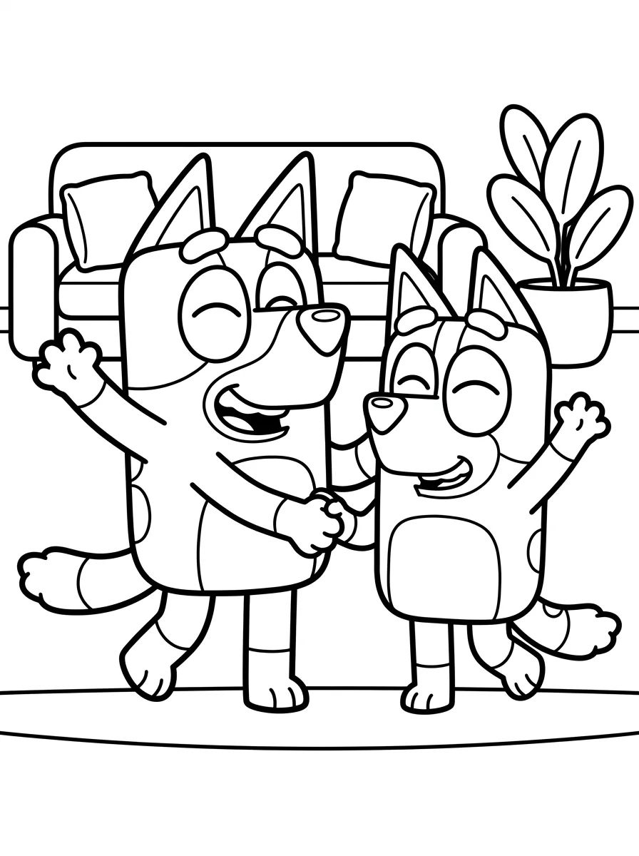 Bandit e Chilli Dançando para colorir Desenho de Bandit e Chilli Dançando para colorir e imprimir grátis
