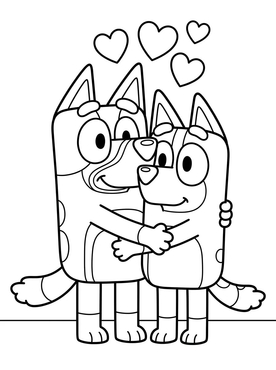 Bandit e Chilli Dando um Abraço Fofo para colorir Desenho de Bandit e Chilli Dando um Abraço Fofo para colorir e imprimir grátis