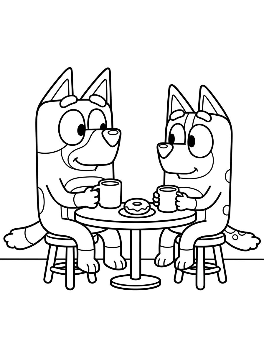 Bandit e Chilli Tomando Café para colorir Desenho de Bandit e Chilli Tomando Café para colorir e imprimir grátis