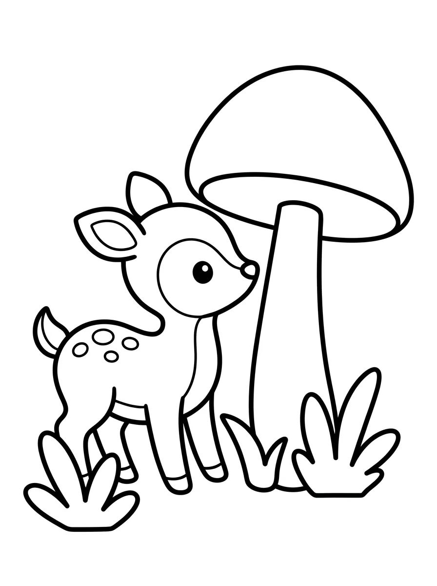 Baby Deer with Mushroom para colorir Desenho de Baby Deer with Mushroom para colorir e imprimir grátis