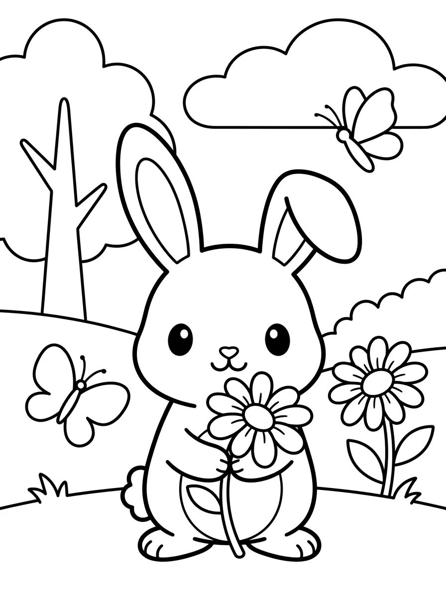Coelhinho do Bosque com Flores para colorir Desenho de Coelhinho do Bosque com Flores para colorir e imprimir grátis