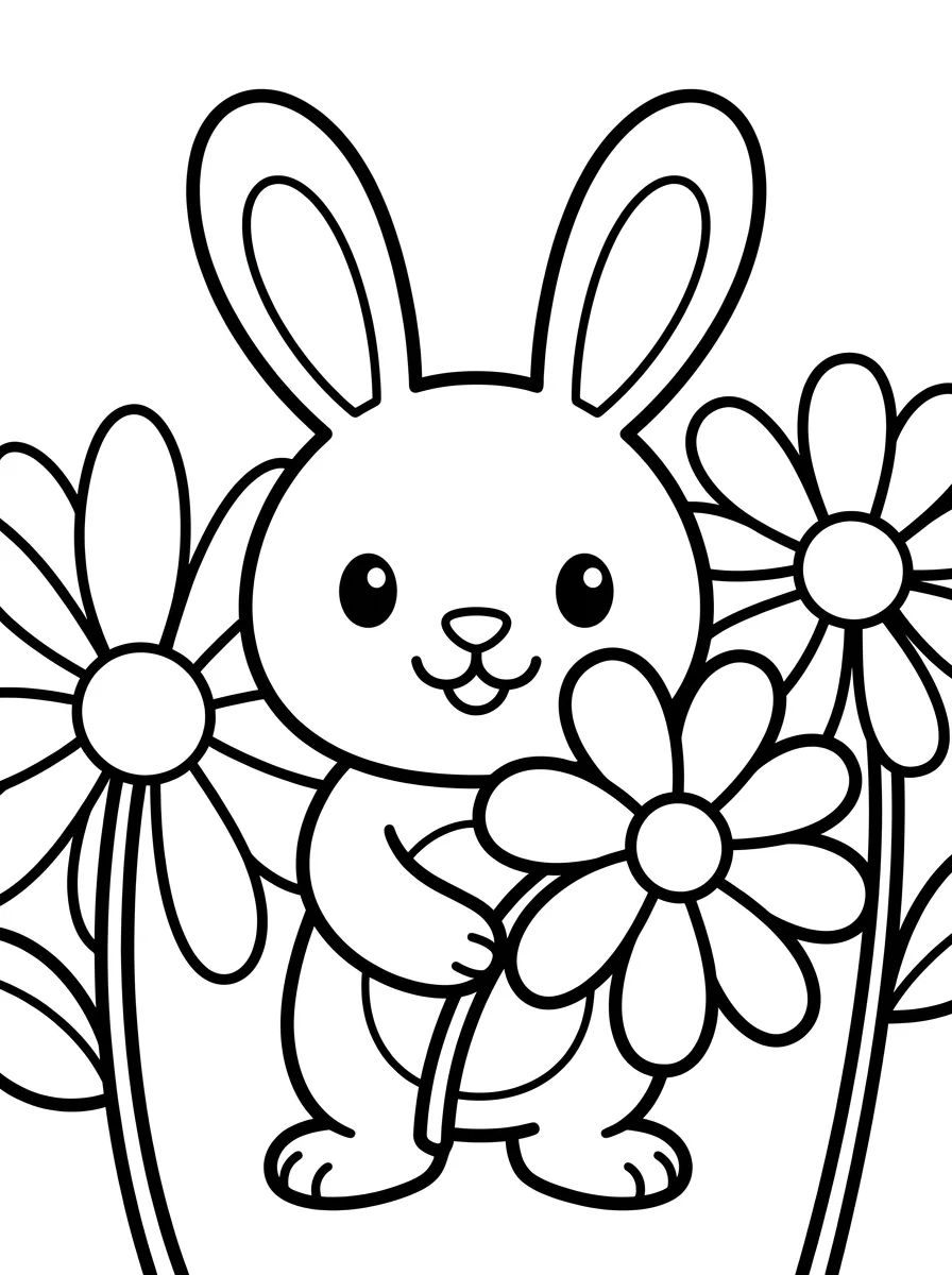 Coelhinho entre Florzinhas para colorir Desenho de Coelhinho entre Florzinhas para colorir e imprimir grátis