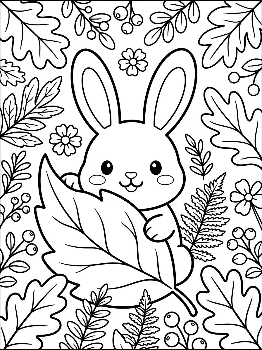 Coelhinho entre Folhas do Bosque para colorir Desenho de Coelhinho entre Folhas do Bosque para colorir e imprimir grátis