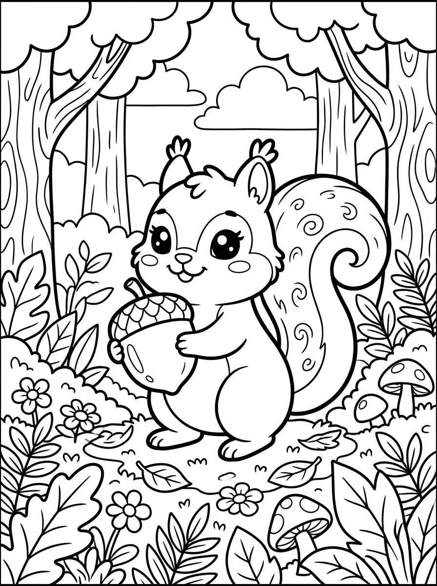 Esquilinho Segurando uma Noz para colorir Desenho de Esquilinho Segurando uma Noz para colorir e imprimir grátis