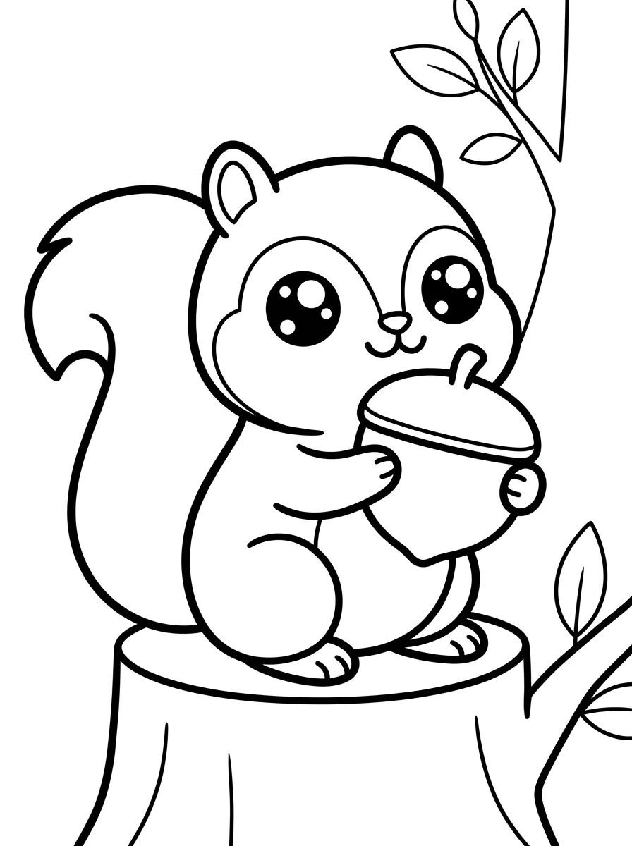 Esquilo Kawaii Segurando Noz para colorir Desenho de Esquilo Kawaii Segurando Noz para colorir e imprimir grátis