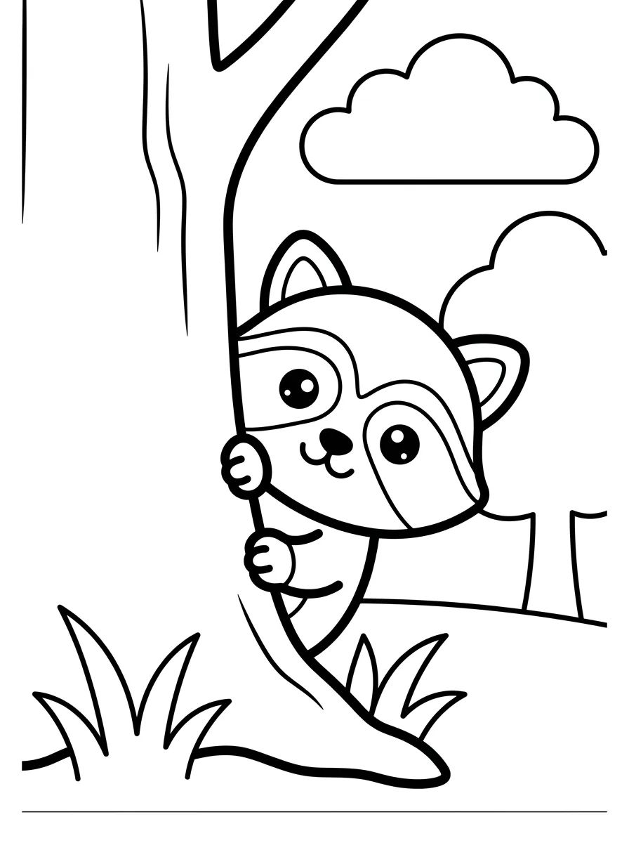 Cute Peeking Raccoon para colorir Desenho de Cute Peeking Raccoon para colorir e imprimir grátis