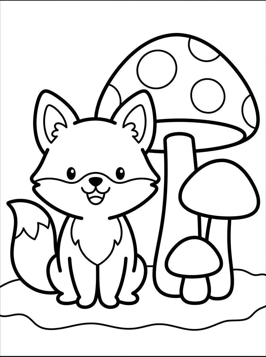 Raposinha Fofa com Cogumelos para colorir Desenho de Raposinha Fofa com Cogumelos para colorir e imprimir grátis