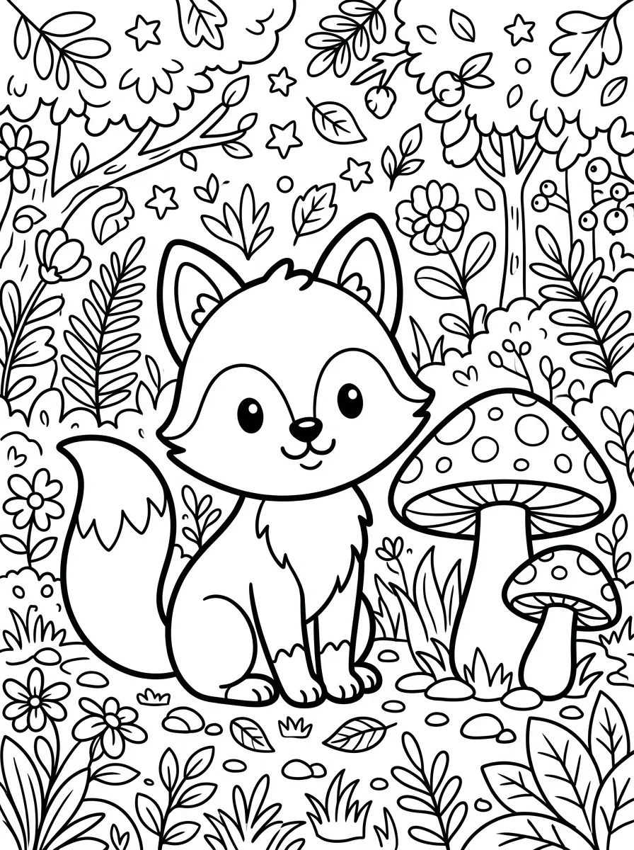 Raposinha Fofa com Cogumelos para colorir Desenho de Raposinha Fofa com Cogumelos para colorir e imprimir grátis