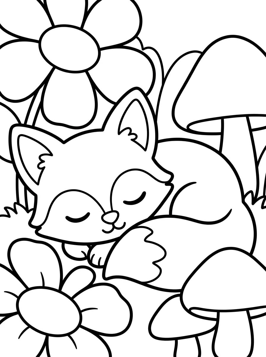 Raposinha Fofa entre Flores para colorir Desenho de Raposinha Fofa entre Flores para colorir e imprimir grátis