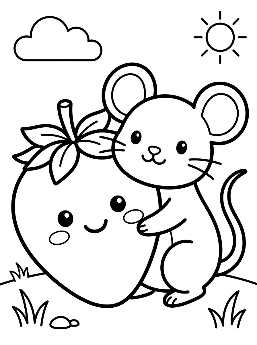 Ratinho do Campo com Morango para colorir Desenho de Ratinho do Campo com Morango para colorir e imprimir grátis