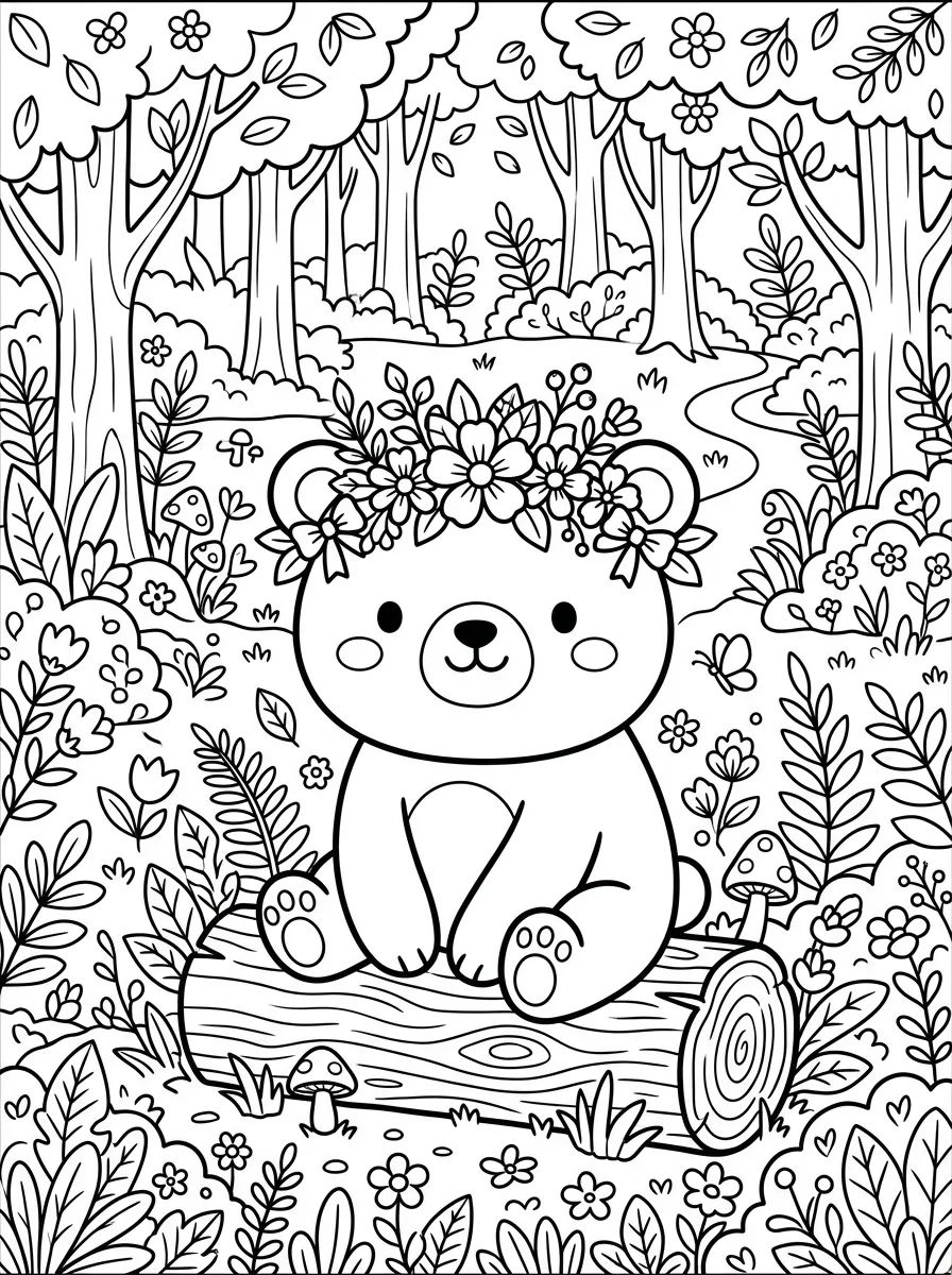 Ursinho com Gorro de Flores para colorir Desenho de Ursinho com Gorro de Flores para colorir e imprimir grátis