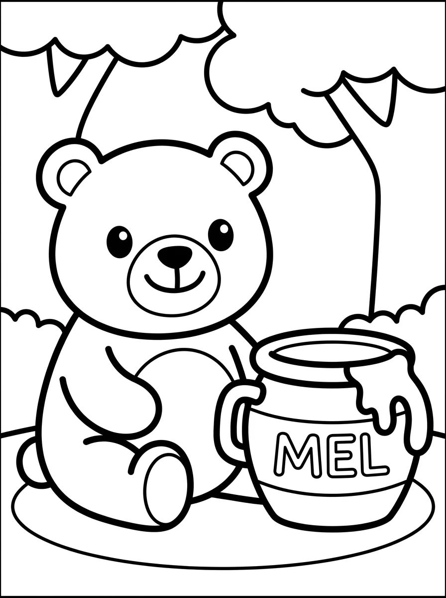 Ursinho com Pote de Mel para colorir Desenho de Ursinho com Pote de Mel para colorir e imprimir grátis