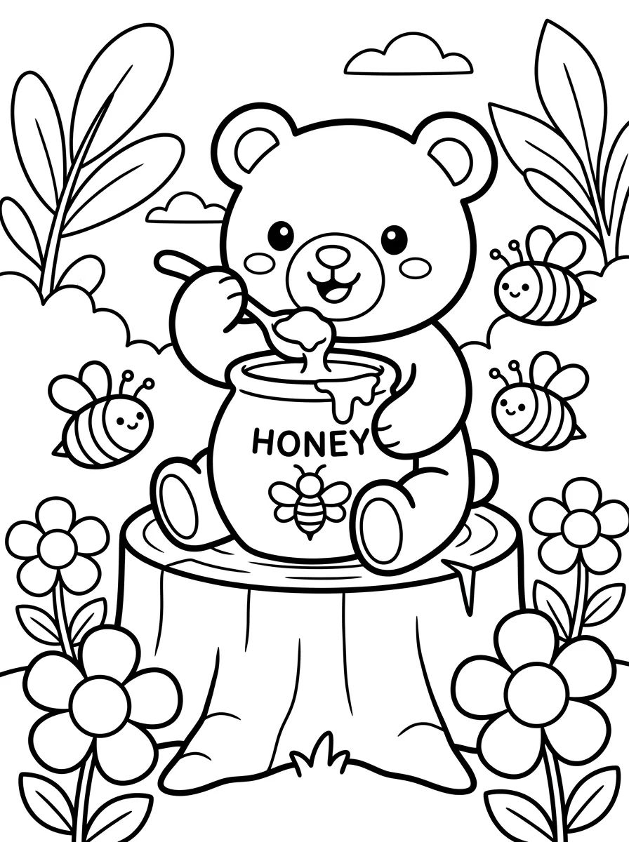 Bear Eating Honey in the Woods para colorir Desenho de Bear Eating Honey in the Woods para colorir e imprimir grátis