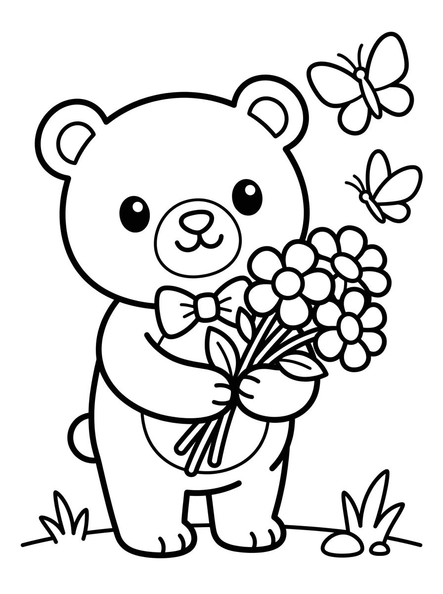 Ursinho do Bosque com Flores para colorir Desenho de Ursinho do Bosque com Flores para colorir e imprimir grátis