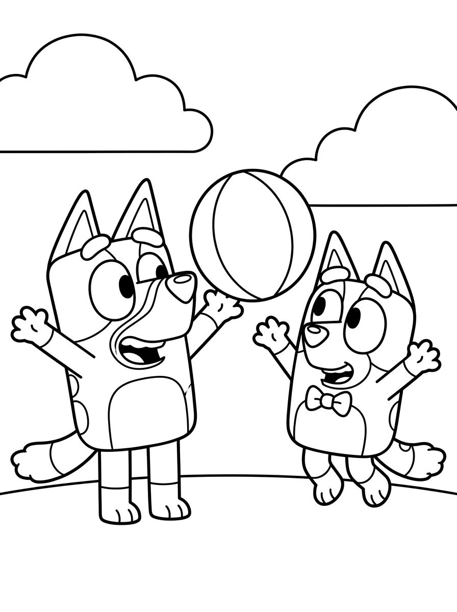 Bluey and Bingo Playing para colorir Desenho de Bluey and Bingo Playing para colorir e imprimir grátis