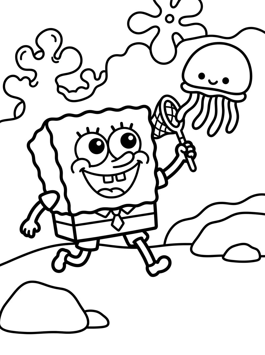 Bob Esponja Caçando Águas-Vivas para colorir Desenho de Bob Esponja Caçando Águas-Vivas para colorir e imprimir grátis