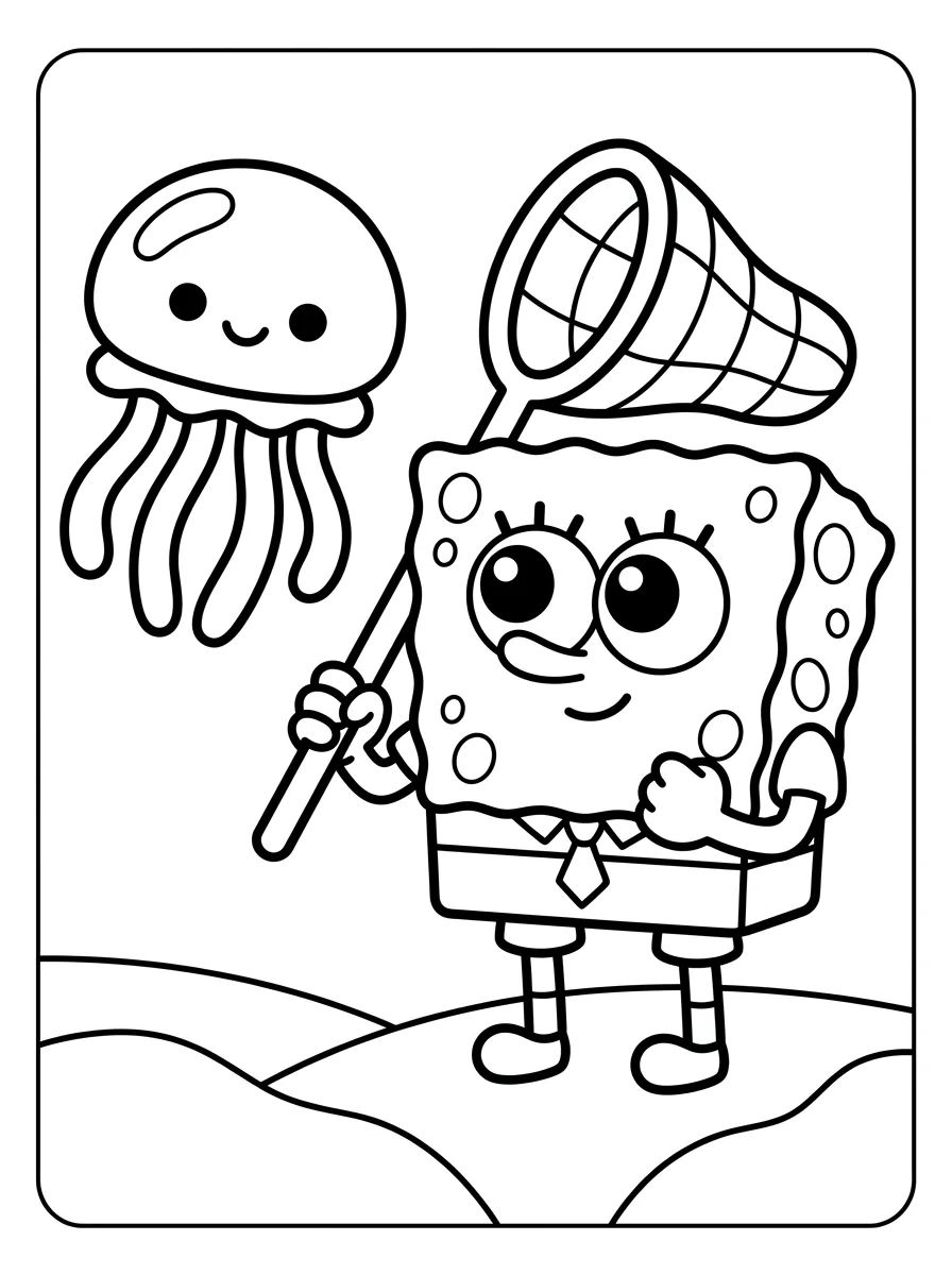 Bob Esponja Caçando Águas-Vivas para colorir Desenho de Bob Esponja Caçando Águas-Vivas para colorir e imprimir grátis