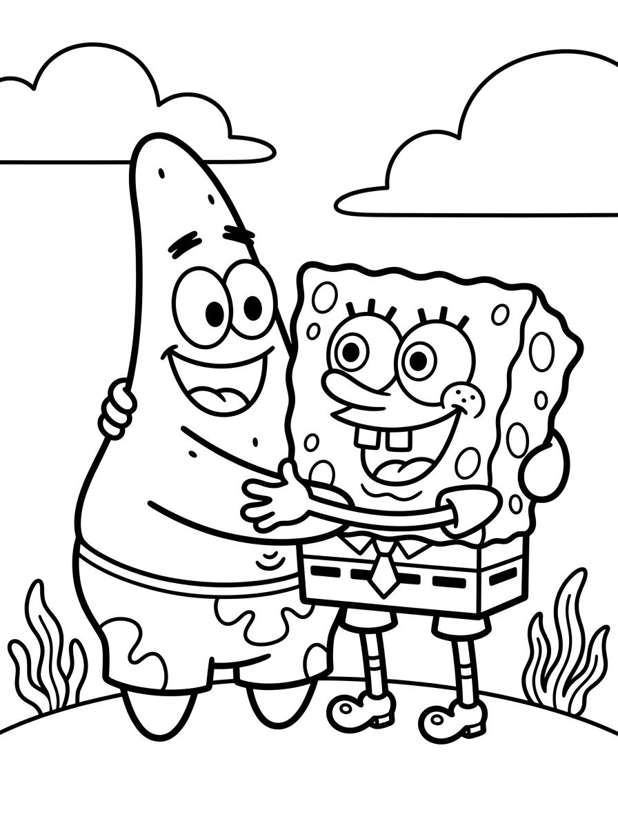 Bob Esponja e Patrick Abraçados para colorir Desenho de Bob Esponja e Patrick Abraçados para colorir e imprimir grátis