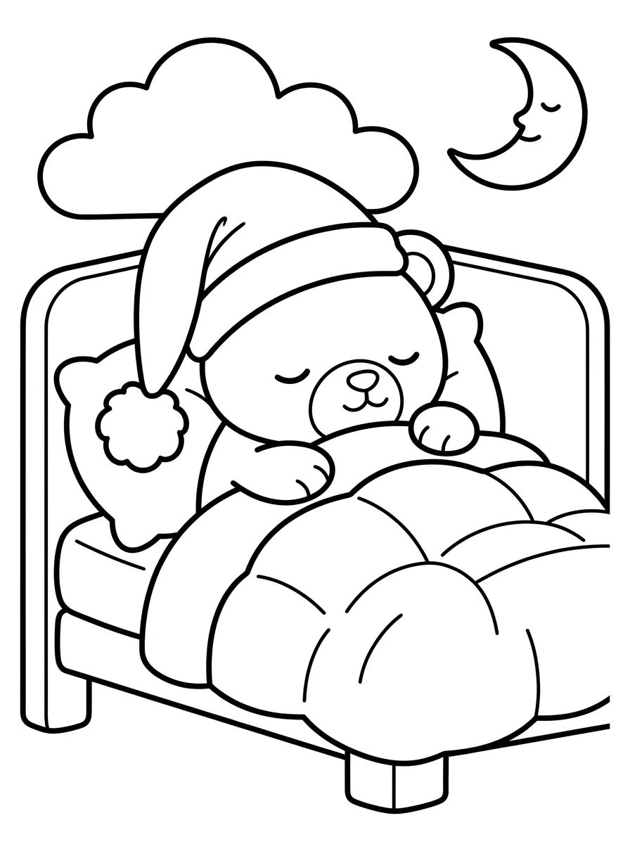 Bobbie in Bed with a Sleeping Cap para colorir Desenho de Bobbie in Bed with a Sleeping Cap para colorir e imprimir grátis