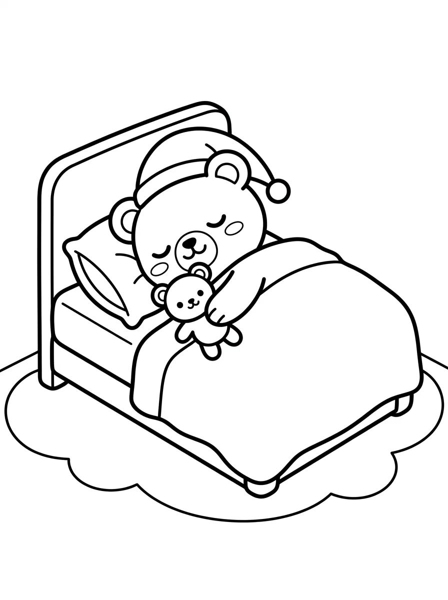 Ursinho Bobbie Dormindo na Cama com Ursinho de Pelúcia para colorir Desenho de Ursinho Bobbie Dormindo na Cama com Ursinho de Pelúcia para colorir e imprimir grátis