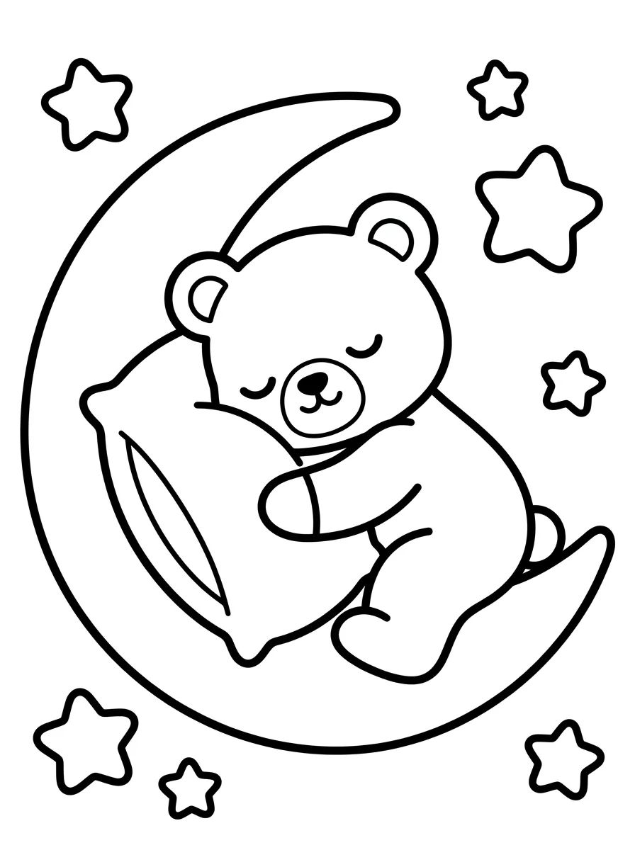 Ursinho Bobbie Dormindo na Lua para colorir Desenho de Ursinho Bobbie Dormindo na Lua para colorir e imprimir grátis