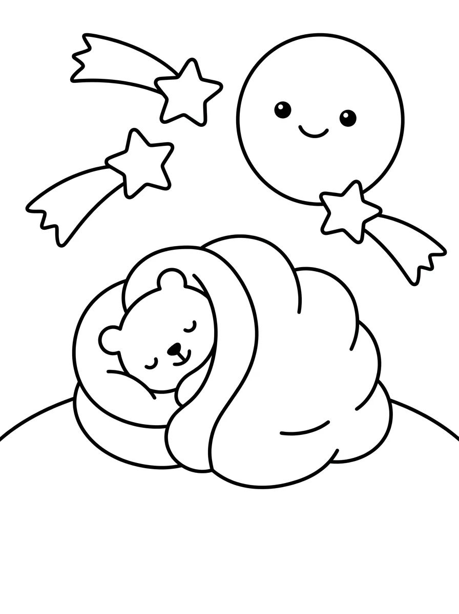 Ursinho Bobbie Dormindo sob a Lua para colorir Desenho de Ursinho Bobbie Dormindo sob a Lua para colorir e imprimir grátis