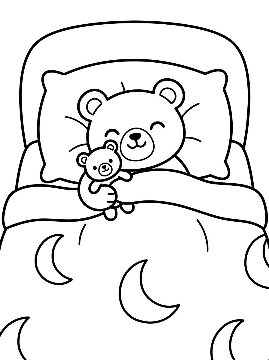 Ursinho Bobbie na Cama com Ursinho de Pelúcia para colorir Desenho de Ursinho Bobbie na Cama com Ursinho de Pelúcia para colorir e imprimir grátis
