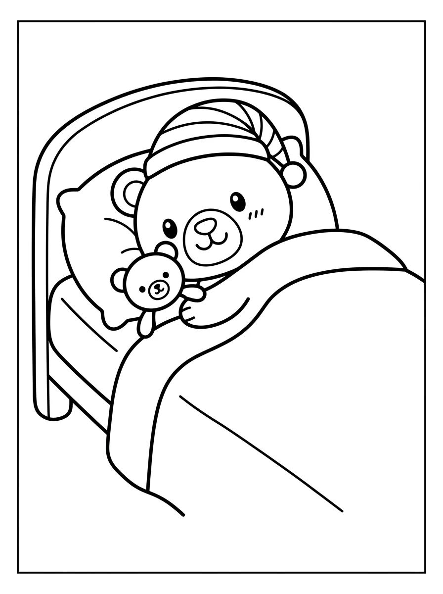 Ursinho Bobbie na Cama com Ursinho de Pelúcia para colorir Desenho de Ursinho Bobbie na Cama com Ursinho de Pelúcia para colorir e imprimir grátis