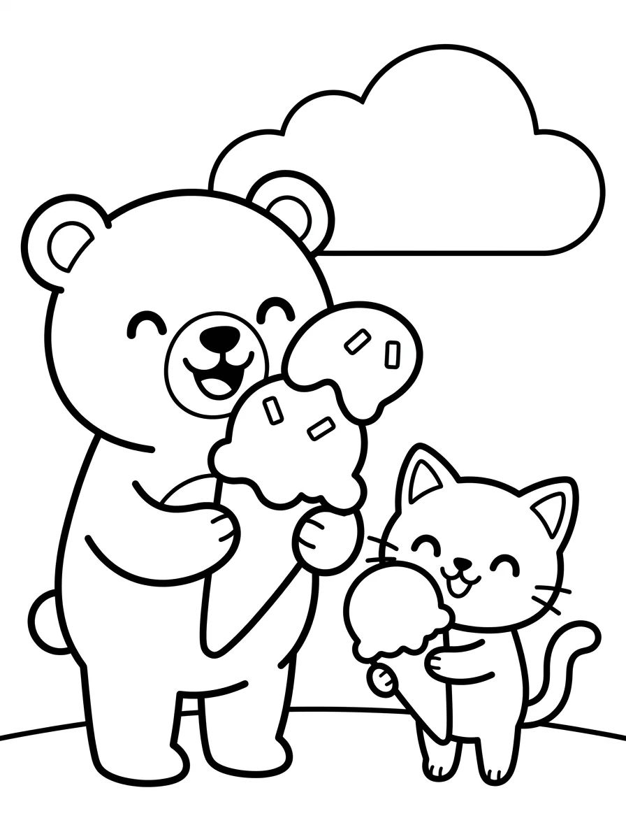 Bobbie e a Gatinha Tomando Sorvete para colorir Desenho de Bobbie e a Gatinha Tomando Sorvete para colorir e imprimir grátis