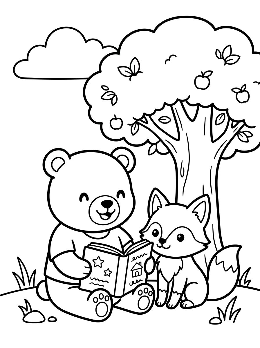 Bobbie e a Raposinha Lendo um Livro para colorir Desenho de Bobbie e a Raposinha Lendo um Livro para colorir e imprimir grátis