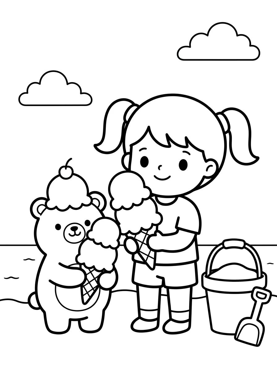 Bobbie e a Ursinha Sorvete na Praia para colorir Desenho de Bobbie e a Ursinha Sorvete na Praia para colorir e imprimir grátis