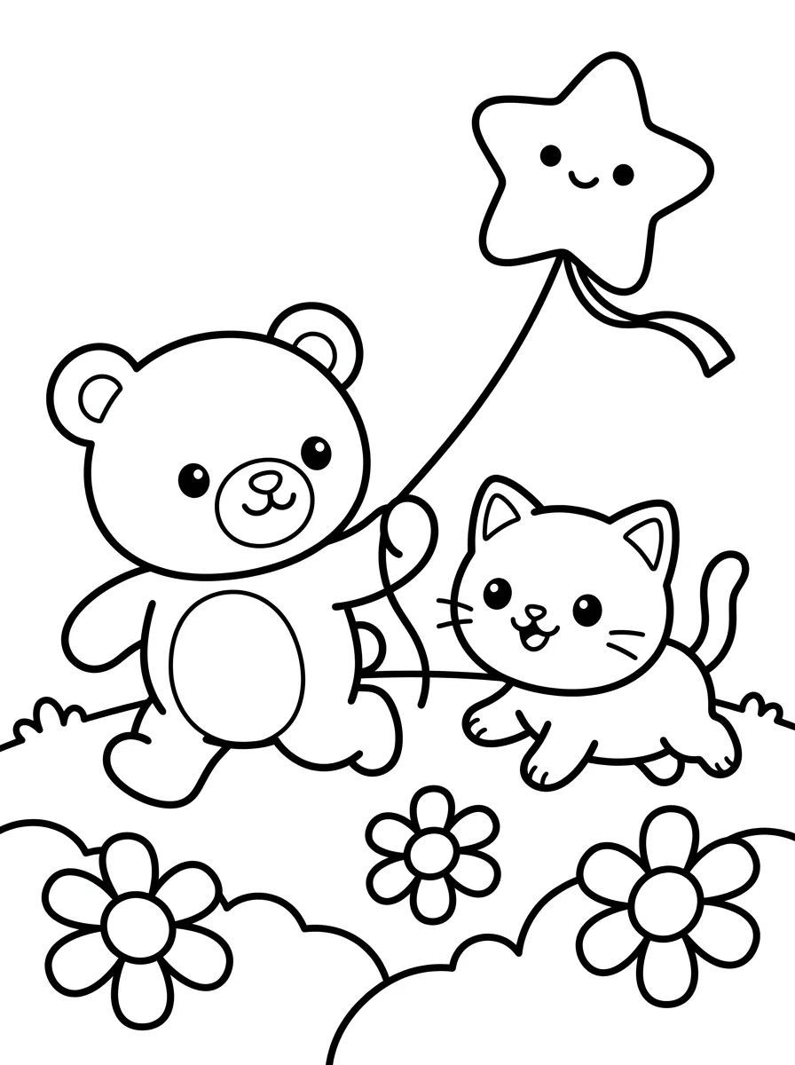 Bobbie e Gatinho Soltando Pipa para colorir Desenho de Bobbie e Gatinho Soltando Pipa para colorir e imprimir grátis