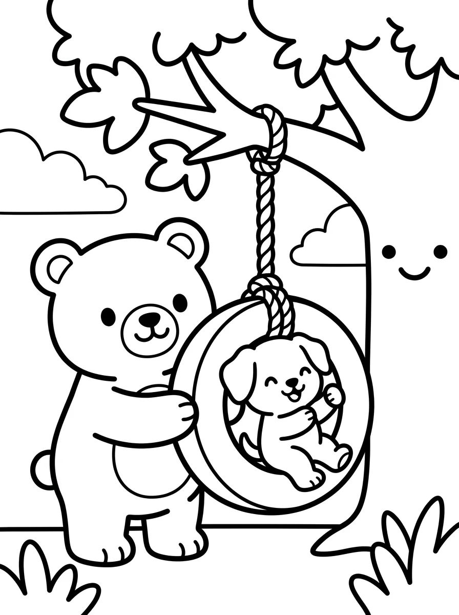 Bobbie e o Cãozinho no Balanço para colorir Desenho de Bobbie e o Cãozinho no Balanço para colorir e imprimir grátis