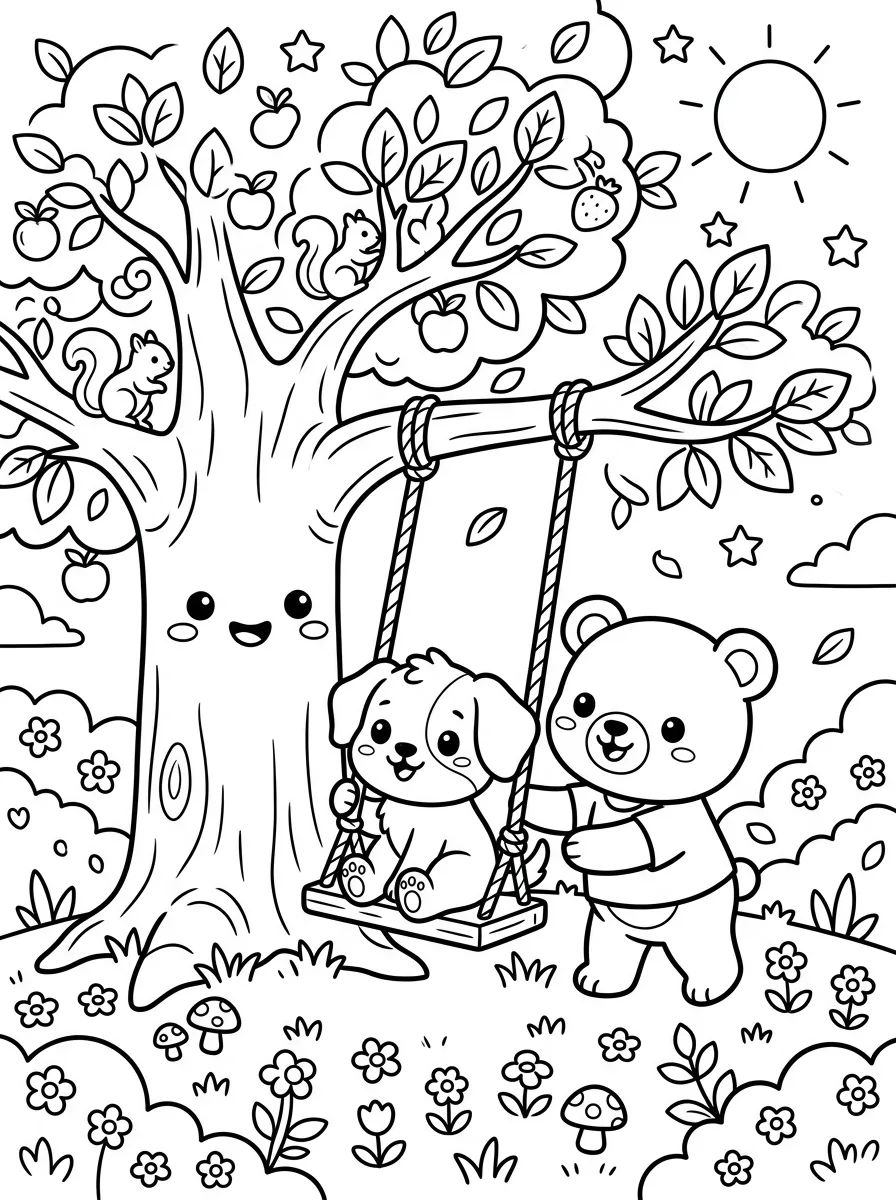 Bobbie e o Cãozinho no Balanço para colorir Desenho de Bobbie e o Cãozinho no Balanço para colorir e imprimir grátis