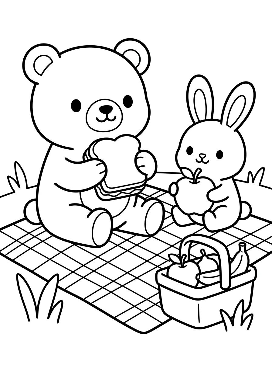 Bobbie e o Coelhinho no Piquenique para colorir Desenho de Bobbie e o Coelhinho no Piquenique para colorir e imprimir grátis