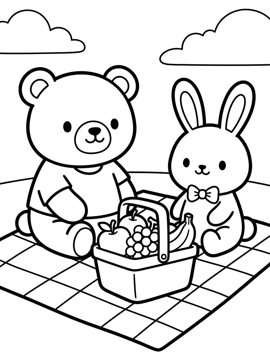 Bobbie e o Coelho no Piquenique para colorir Desenho de Bobbie e o Coelho no Piquenique para colorir e imprimir grátis